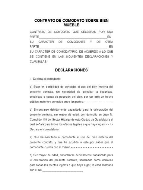 Contrato De Comodato Sobre Bien Mueble Pagos Gobierno