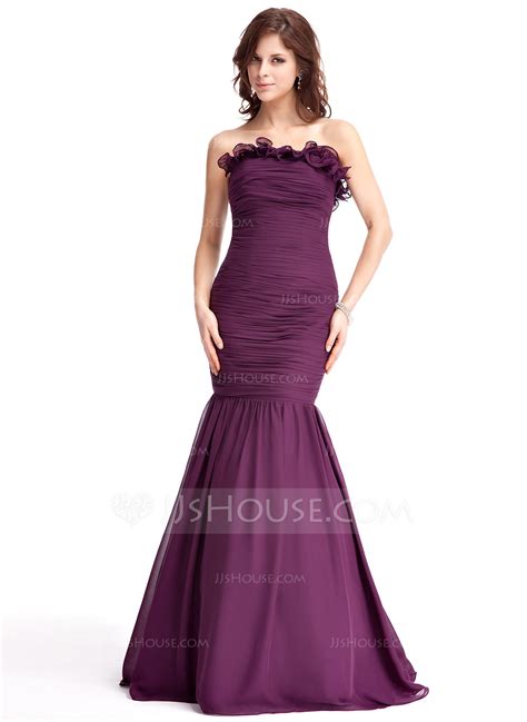 Trumpet Mermaid Strapless Floor Length Chiffon Evening Dress With