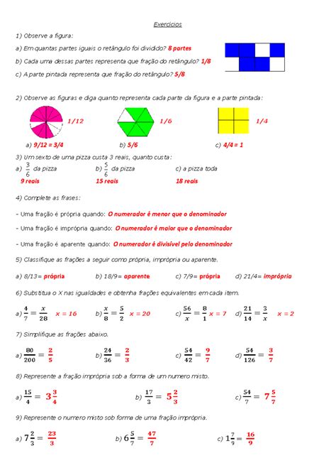 Gabarito Exercícios Frações 2 Exercícios 1 Observe a figura a Em