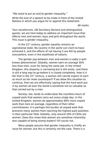 Ks3 Speech Writing Gender Equality Teaching Resources