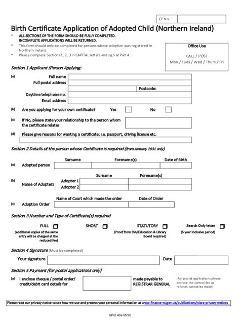 Northern Ireland Birth Certificate 2020 2024 Form Fill Out And Sign