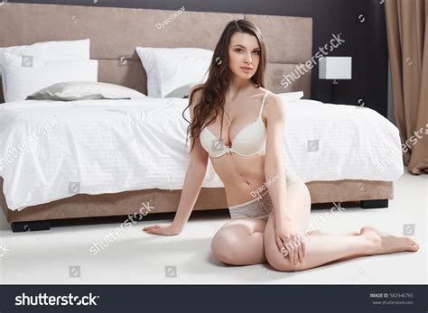 Sexy Woman White Lingerie Posing On Stock Photo Edit Now