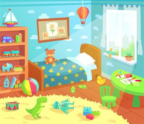 漫画子供寝室のインテリア。 | Bedroom cartoon, Kids bedroom, Bedroom illustration