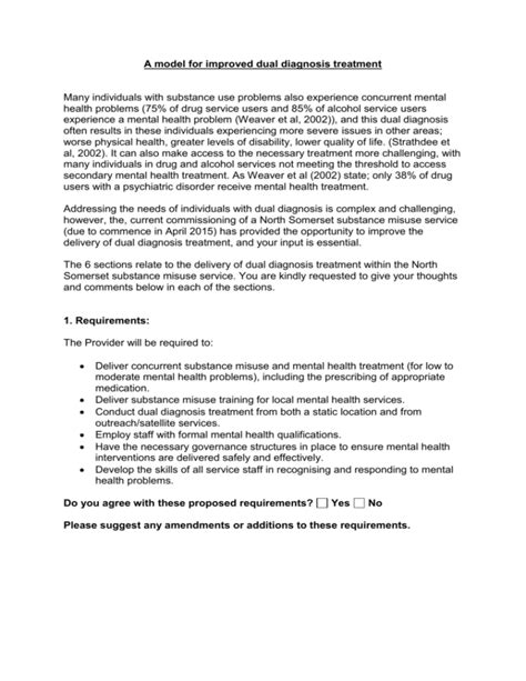 Model For Improved Dual Diagnosis Treatment Questionnaire