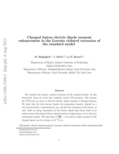 PDF Charged Lepton Electric Dipole Moment Enhancement In The Lorentz