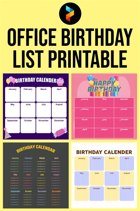 Office Birthday Calendar Template