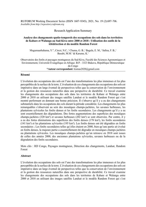 Pdf Analyse Des Changements Spatio Temporels Des Occupations Des Sols