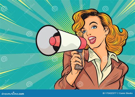 Pop Art Beutiful Woman With Megaphone Stock Vector Illustration Of