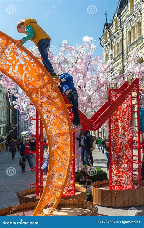 Moscow Russia May 14 2016 Decoration Of Kuznetsky Most Street For