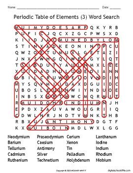 Periodic Table Of Elements 3 Word Search Chemical Elements Puzzle