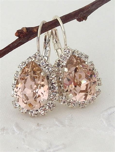 Blush Pink Crystal Teardrop Earring Drop Earring Swarovski Rhinestone