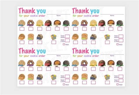 Abc Girl Scout Cookie Order Thank You Printable Smart Cookies Etsy