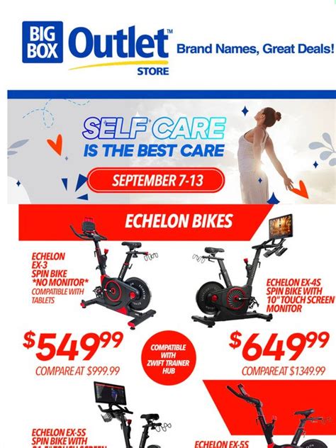 Big Box Outlet Store — Ave Big On Echelon Exercise Bikes 🚴‍♂️ 20 Off Yoga Mats 🧘‍♀️ 50 Off