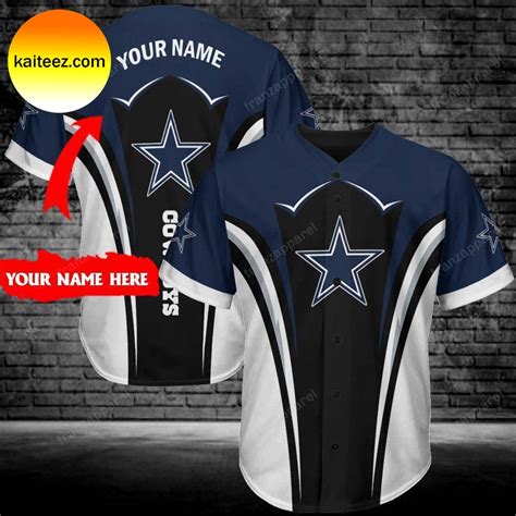 Custom Name Dallas Cowboys NFL Logo Blue Black White Baseball Jersey - Kaiteez