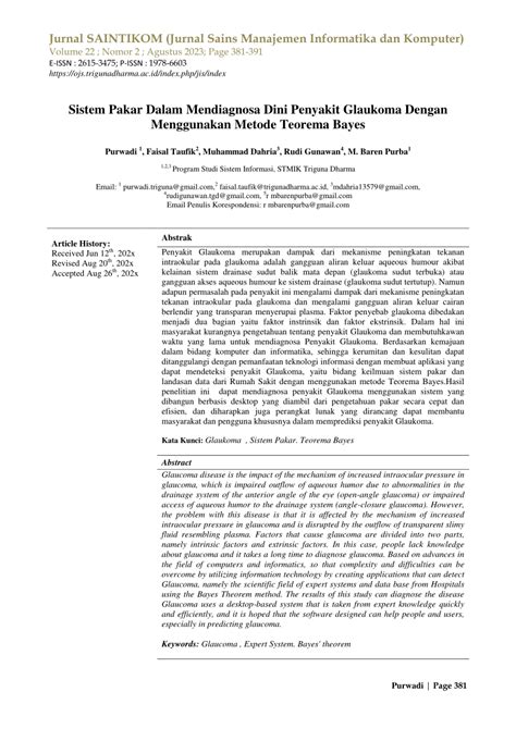 PDF Sistem Pakar Dalam Mendiagnosa Dini Penyakit Glaukoma Dengan