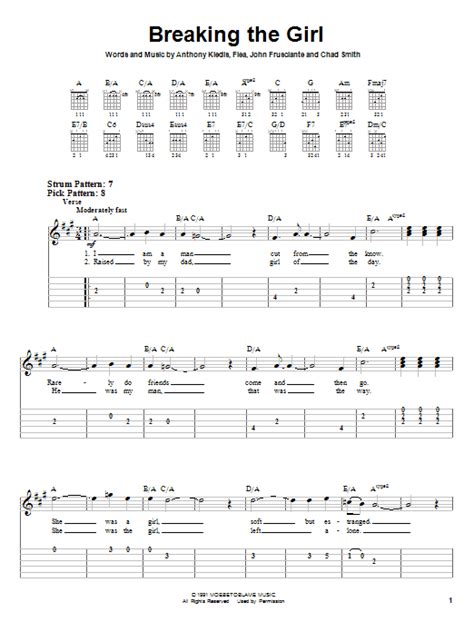 Breaking The Girl By Red Hot Chili Peppers Sheet Music For Easy Guitar Tab At Sheet Music Direct