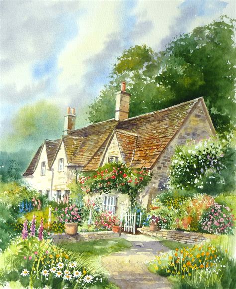 Watercolour Painting By Terry Harrison Bidury In The Cotswolds