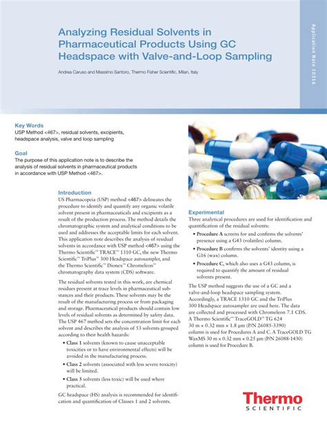 Pdf Analyzing Residual Solvents In Pharmaceutical Products