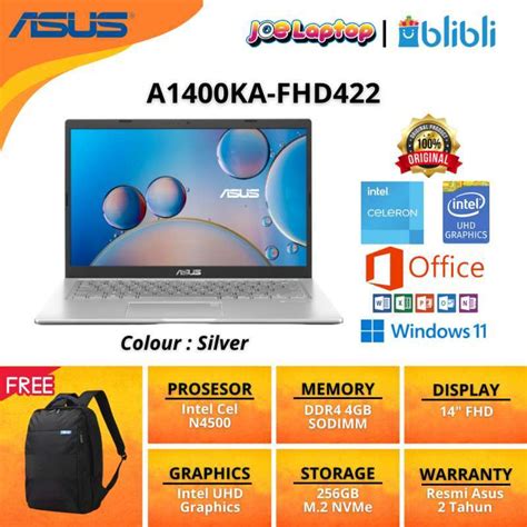 Jual Asus Vivobook A Ka Fhd Silver Dc N Win Ohs Di