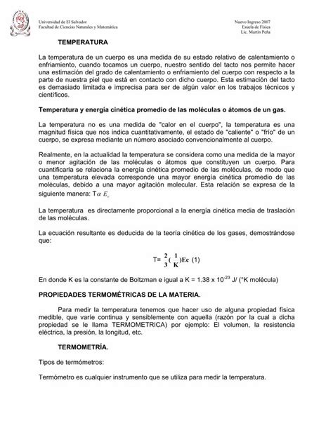 Pdf Lic Mart N Pe A Temperatura Temperatura Y Energ A Escalas