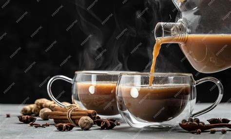 Premium Photo Indian Masala Chai Tea Hot Masala Chai Spiced Tea With Milk And Spices Is Poured