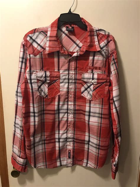 Southpole Mens Large Plaid Western Shirt Red Gem