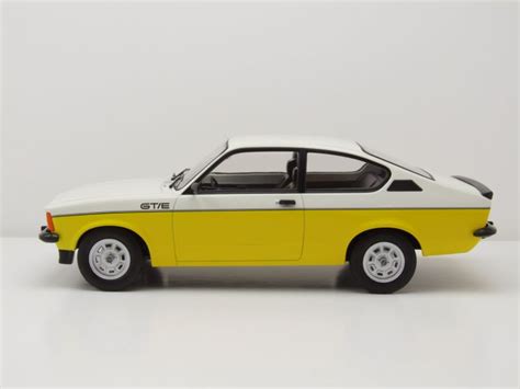 Modellauto Opel Kadett C GT E Coupe 1977 gelb weiß Modellauto 1 18