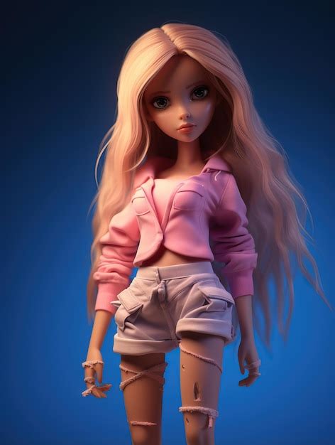 Premium Photo Doll In Pink And Ripped Shorts Wears Her Long Blonde Hair In The Style Of