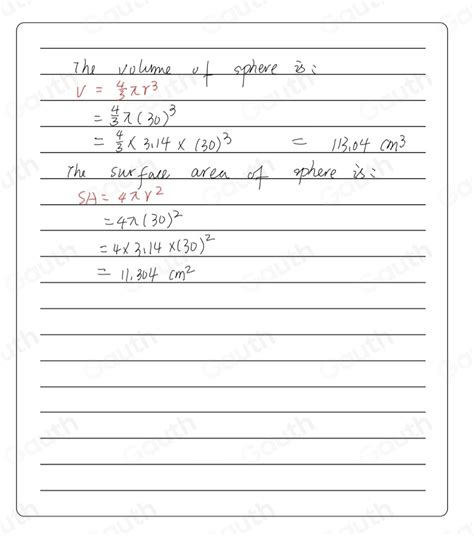 Solved Determine The Volume And Surface Area Of A Sphere With A A