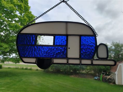 Cobalt Blue Stained Glass Camper Suncatcher Travel Trailer Etsy