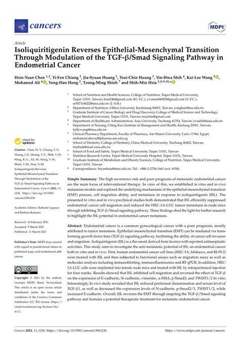 Pdf Isoliquiritigenin Reverses Epithelial Mesenchymal Transition