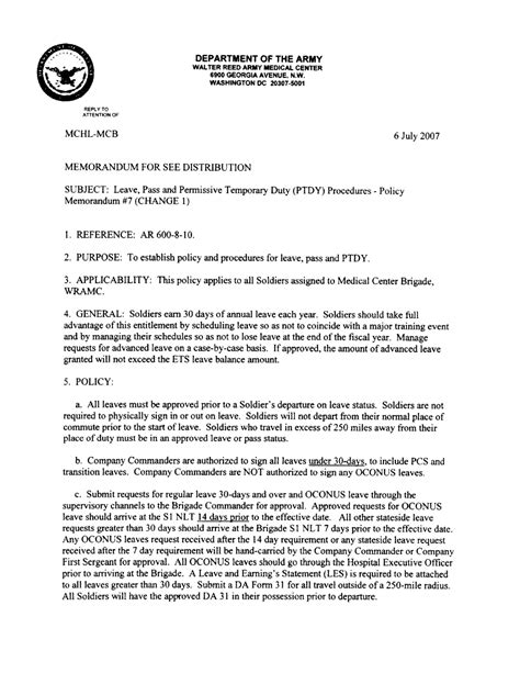 Army Memorandum For Leave Templates At In Army Memorandum Template