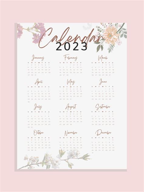 Yearly Calendar 2023 Calendar Instant Download Downloadable Calendar