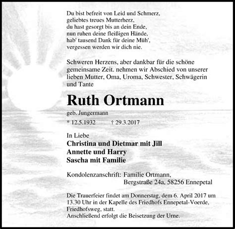 Traueranzeigen Von Ruth Ortmann Trauer In NRW De