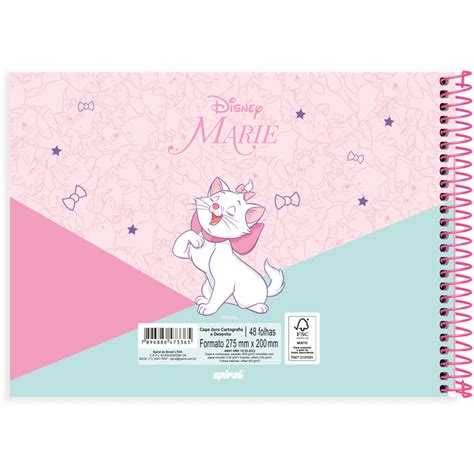 Caderno Cartografia E Desenho Capa Dura Folhas Disney Marie Spiral