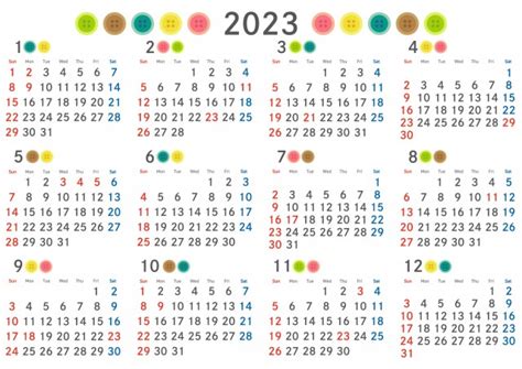 かわいいボタン 年間カレンダー 2023 令和5年 無料イラスト素材｜素材ラボ