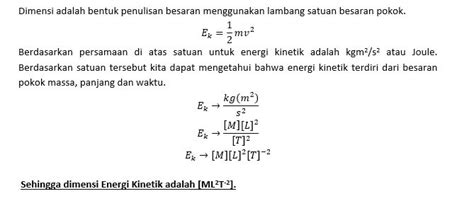 Dimensi Dari Energi Kinetik Adalah