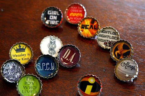 Resin Bottle Cap Pins Tutorial With Harry Potter And Hunger Games