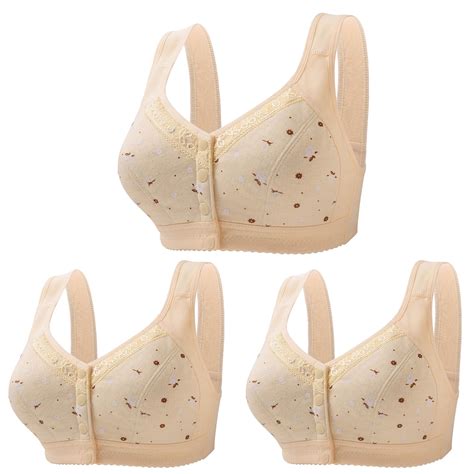 Librclo 3pc Daisy Bras For Seniors Front Closure Bras For Older Women Wireless Push Up Bra Front