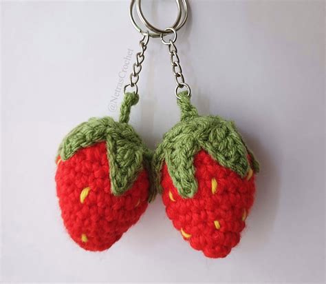 Crochet Strawberry Fruit Keychain Amigurumi Keychains Cute Etsy