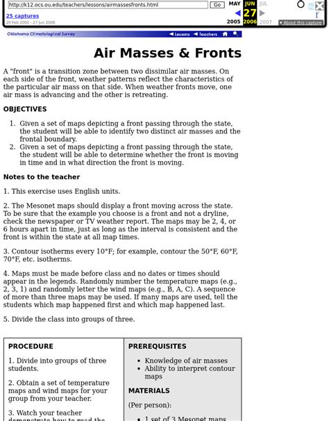 Air Masses & Fronts Lesson Plan for 5th - 10th Grade | Lesson Planet