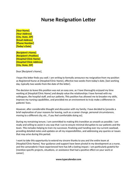 Free Printable Nurse Resignation Letter Templates Pdf Sample