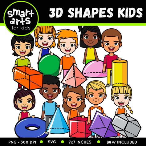 Math 3D Shapes Kids Clip Art Cartoon Instant Download SVG Vector Png ...