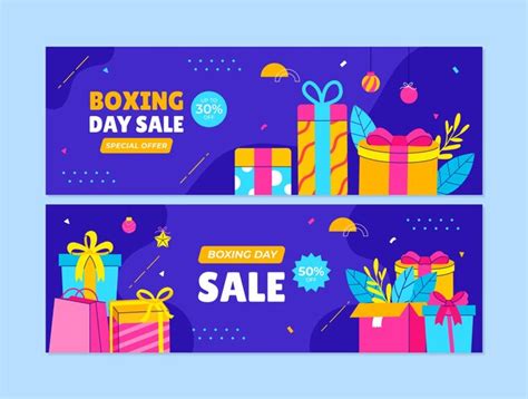 Free Vector Flat Boxing Day Sale Horizontal Banners Set