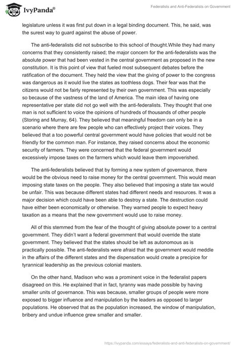 Federalists And Anti Federalists On Government 1801 Words Essay Example