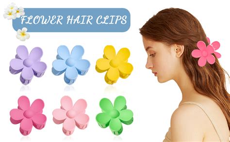 Pack of 6 Grandes Pinces à Cheveux Fleur Mates pince Griffes Anti