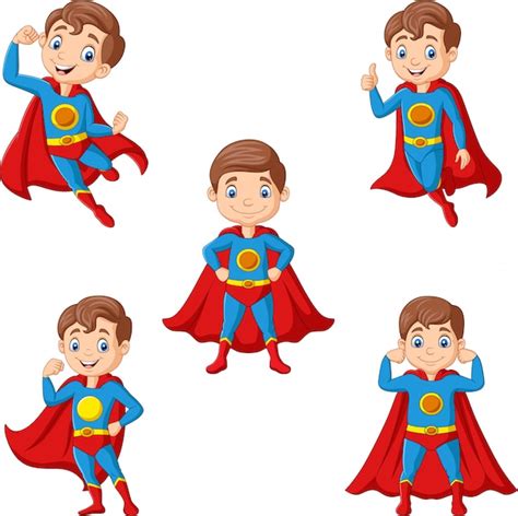 Conjunto De Nino Superheroe De Dibujos Animados Vector Premium Images