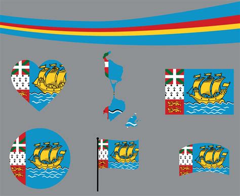 Saint Pierre and Miquelon Flag Map Ribbon Heart Icons Vector Abstract
