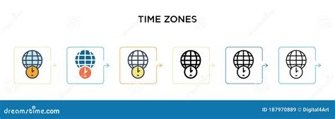 Time Zones Vector Icon In 6 Different Modern Styles Black Two Colored