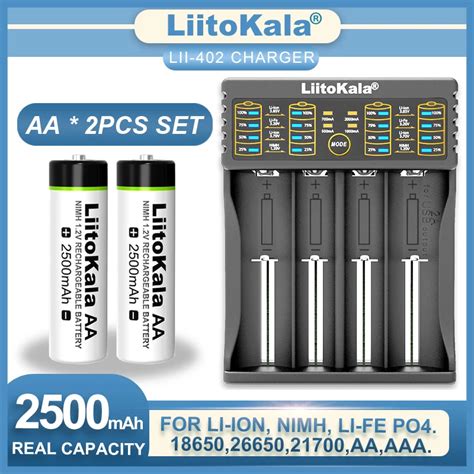 Liitokala cargador de Lii 402 batería recargable de 1 2 V AA 2500mAh